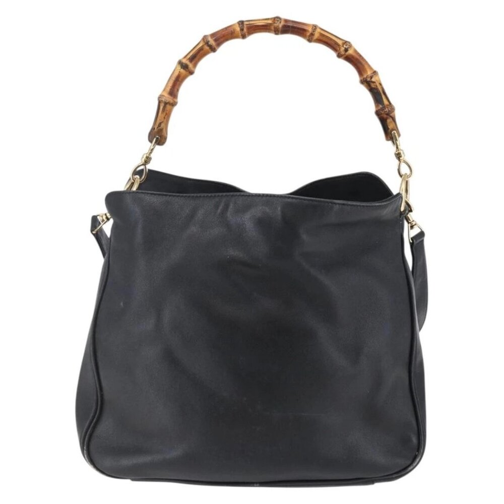 GUCCI Bamboo Shoulder Bag Leather 2way Black Gold Auth - Picture 2 of 16